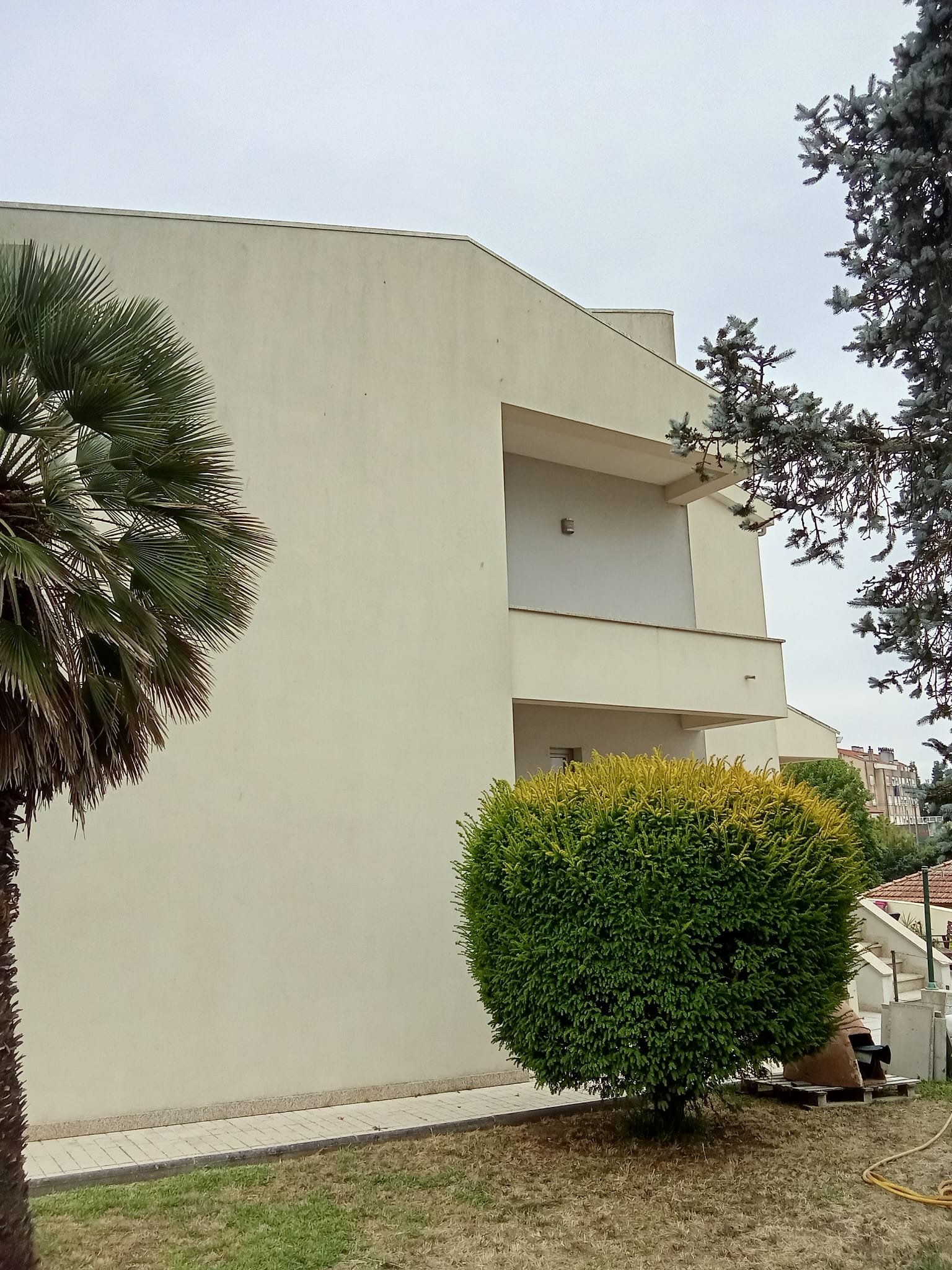 Empena da moradia em Gaia junto ao jardim antes da limpeza